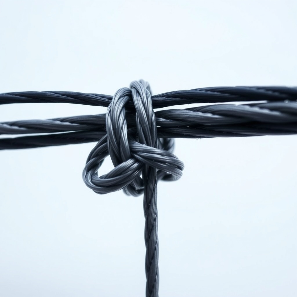 합사와 쇼크리더가 정교하게 엮인 FG 매듭의 완성된 모습